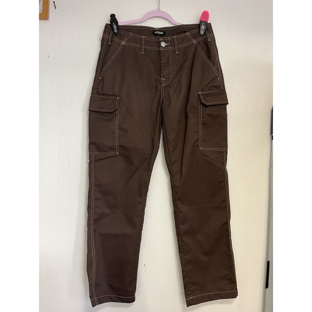 True Religion mens
Brown Canvas Cargo Pants Straight Leg Button Zip Pockets